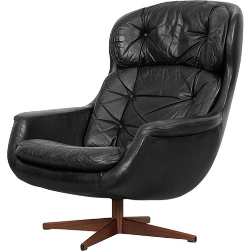 Fauteuil pivotant en cuir vintage Selig Imperial, Suède 1970