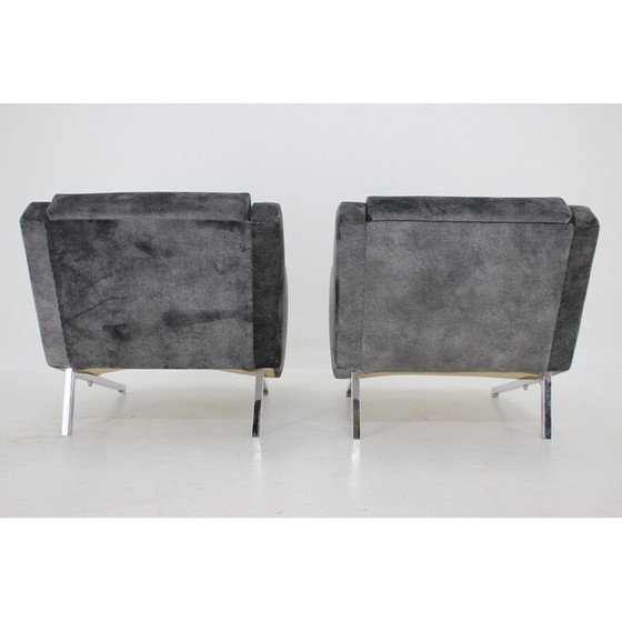Image 1 of Paire de fauteuils vintage en velours noir et chrome, Italie, années 1970