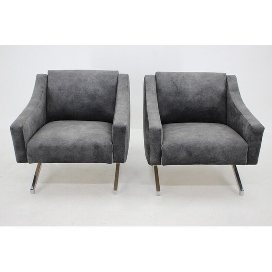 Image 1 of Paire de fauteuils vintage en velours noir et chrome, Italie, années 1970