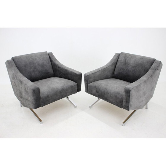 Image 1 of Paire de fauteuils vintage en velours noir et chrome, Italie, années 1970