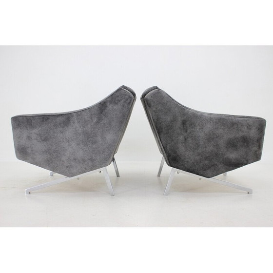 Image 1 of Paire de fauteuils vintage en velours noir et chrome, Italie, années 1970