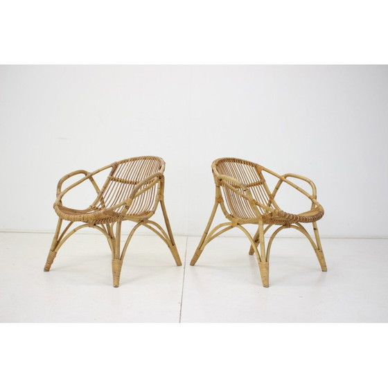 Image 1 of Paire de fauteuils en rotin vintage d'Alan Fuchs, Tchécoslovaquie, années 1960
