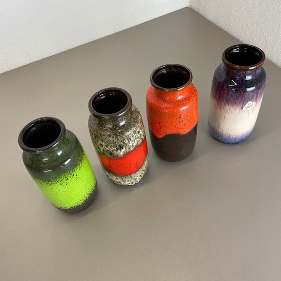 Image 1 of Ensemble de 4 vases à lave grasse en poterie vintage par Scheurich, Allemagne 1970