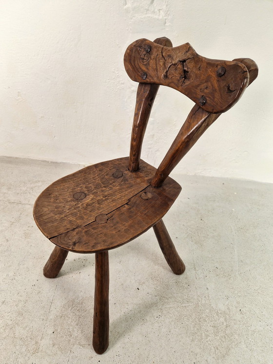 Image 1 of Chaise rustique en chêne français dans le style Alexander Noll, années 1950