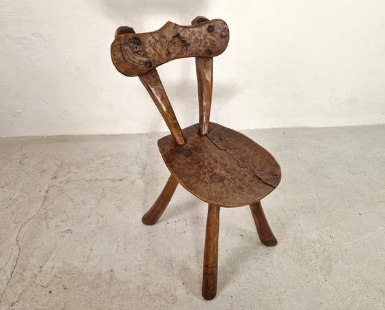 Image 1 of Chaise rustique en chêne français dans le style Alexander Noll, années 1950