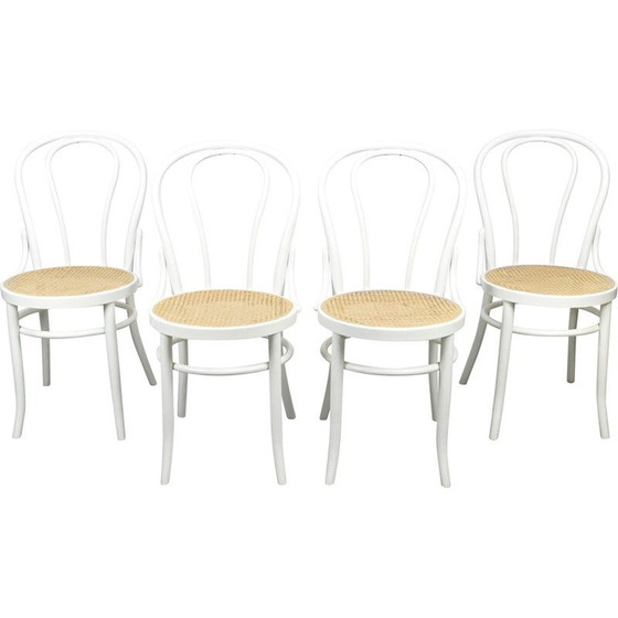 Image 1 of Ensemble de 4 chaises blanches vintage No. 18 modèle par Michael Thonet