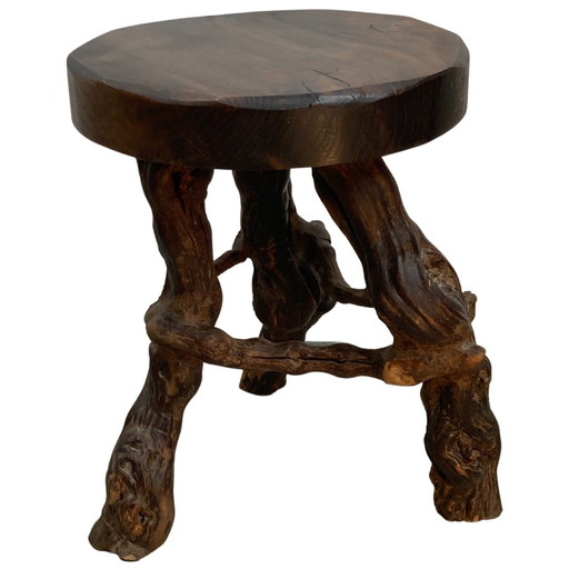 Tabouret en racine de vigne, France, années 1950