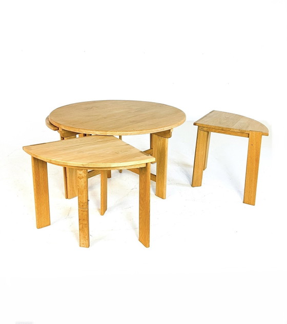 Image 1 of Table basse en chêne avec tabourets