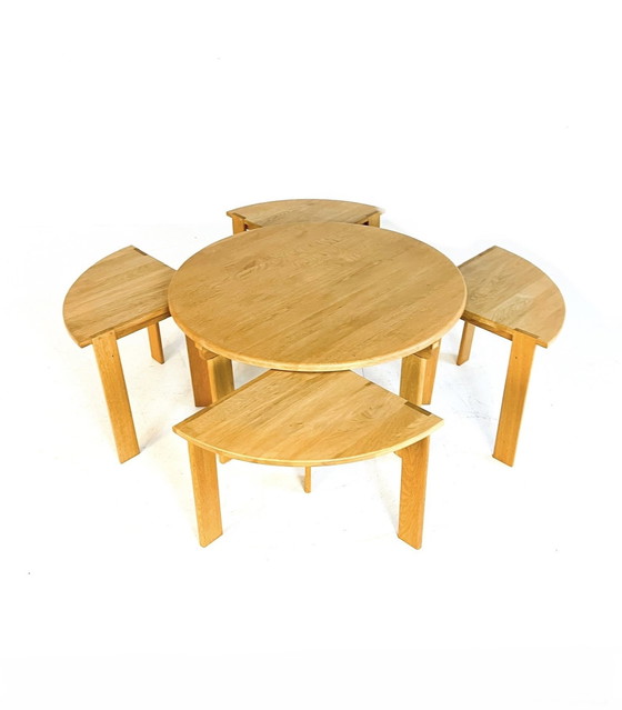 Image 1 of Table basse en chêne avec tabourets