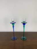 Duo de bougeoirs en verre vintage bleu et vert