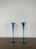 Duo de bougeoirs en verre vintage bleu et vert