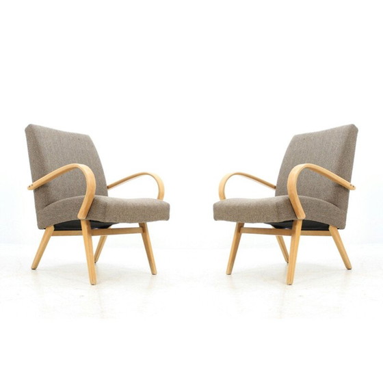 Image 1 of Ensemble de 2 fauteuils gris vintage par Jindřich Halabala