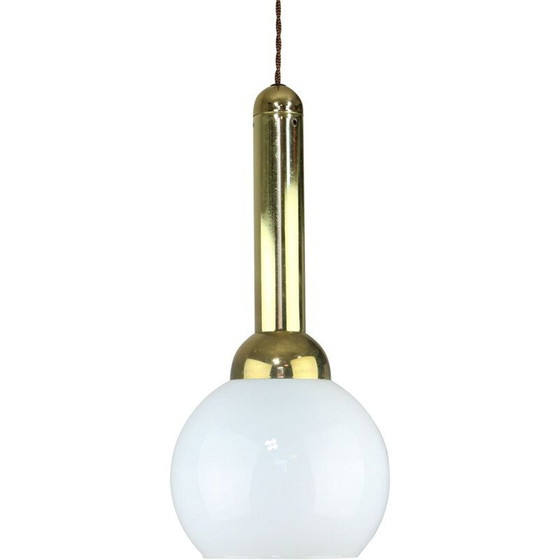 Image 1 of Lampe suspendue vintage en or et opaline