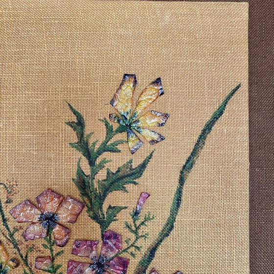 Image 1 of Peinture vintage avec verre diamanté Bouquet par Thérèse Hémery, France 1970