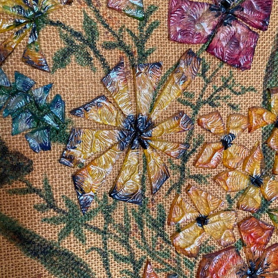 Image 1 of Peinture vintage avec verre diamanté Bouquet par Thérèse Hémery, France 1970