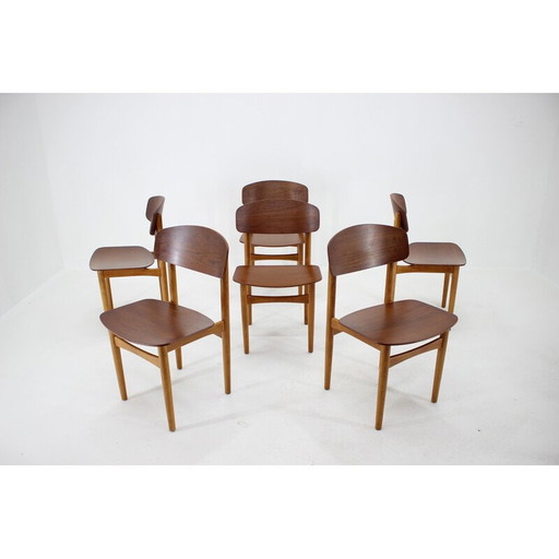 Ensemble de 6 chaises de salle à manger vintage modèle 122 en chêne et teck par Børge Mogensen pour Søborg Møbelfabric, Danemark