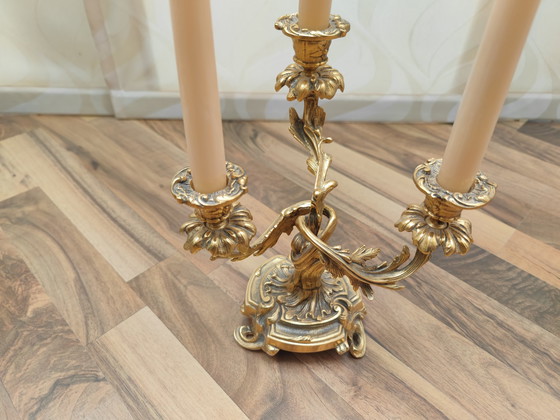 Image 1 of 2X Chandelier richement orné 3 bras, laiton