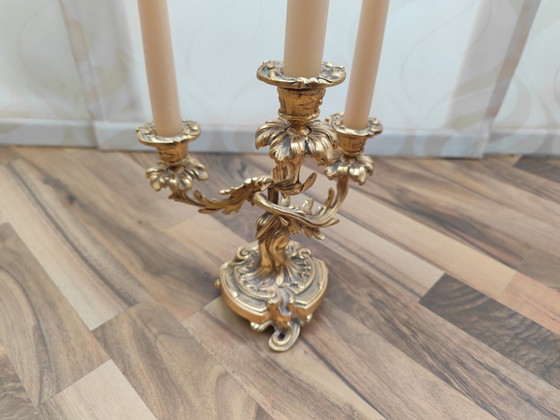 Image 1 of 2X Chandelier richement orné 3 bras, laiton