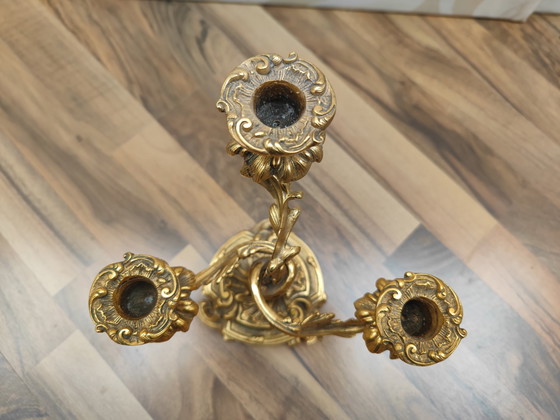 Image 1 of 2X Chandelier richement orné 3 bras, laiton