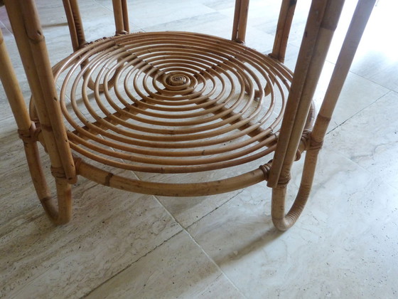 Image 1 of Vintage table basse guéridon rotin / formica