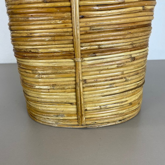 Image 1 of Corbeille à papier vintage en rotin et laiton, France 1960s