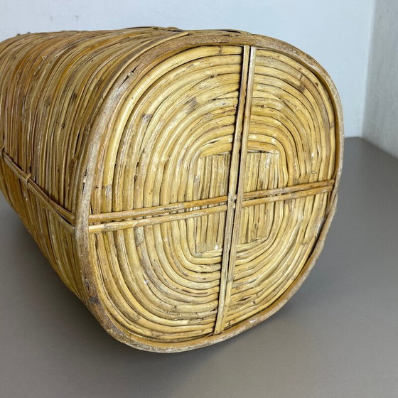 Image 1 of Corbeille à papier vintage en rotin et laiton, France 1960s