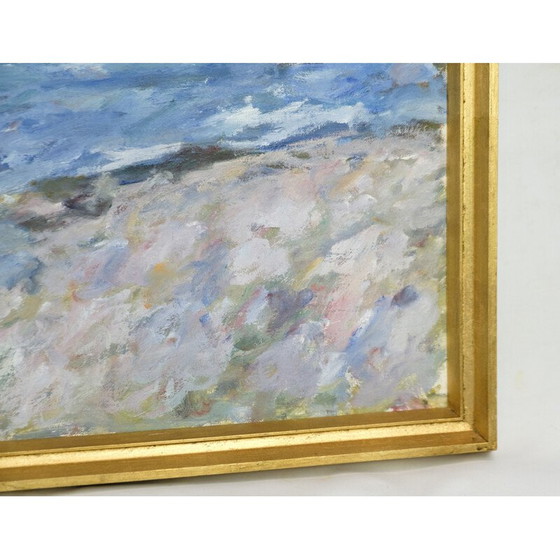Image 1 of Peinture à l'huile vintage sur toile avec motif de plage et de mer par Sixten Wiklund, 1950