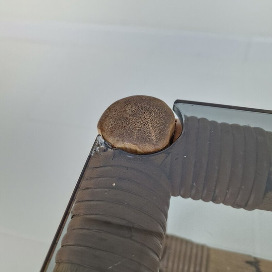 Image 1 of Table basse italienne vintage en bambou avec verre fumé, 1970