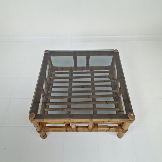 Image 1 of Table basse italienne vintage en bambou avec verre fumé, 1970