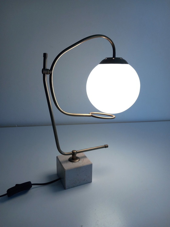 Image 1 of Grande Lampe De Table Vintage • Socle Marbre • Laiton • 1970 