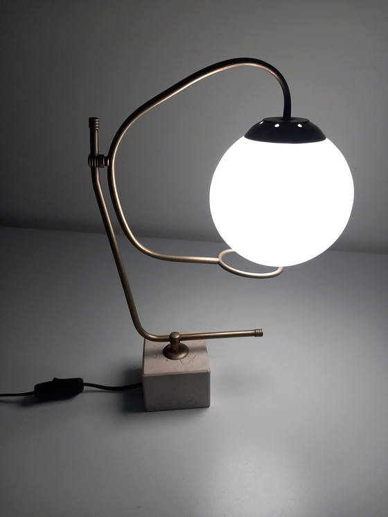 Image 1 of Grande Lampe De Table Vintage • Socle Marbre • Laiton • 1970 