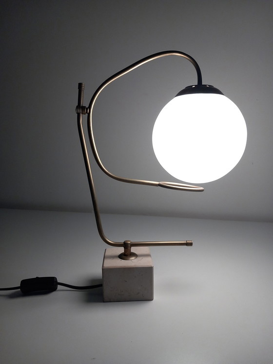 Image 1 of Grande Lampe De Table Vintage • Socle Marbre • Laiton • 1970 