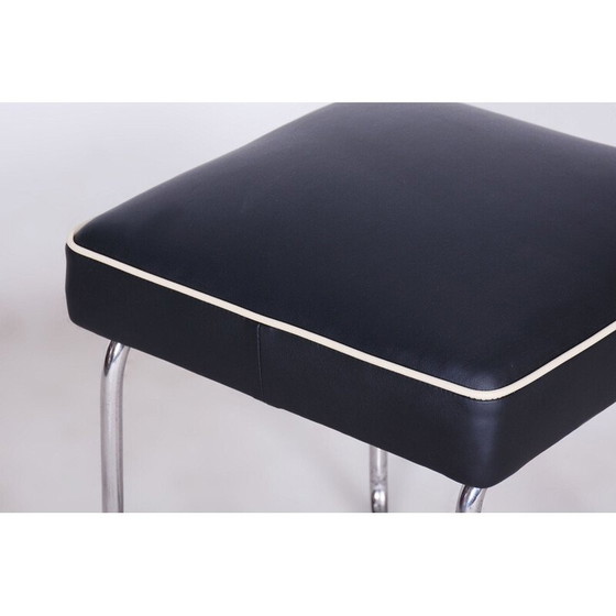 Image 1 of Tabouret vintage Bauhaus en acier chromé et cuir par Marcel Breuer pour Mücke Melder, Tchécoslovaquie 1930