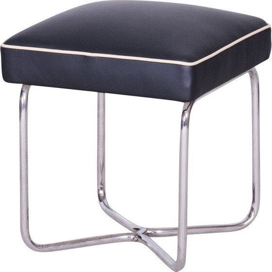 Image 1 of Tabouret vintage Bauhaus en acier chromé et cuir par Marcel Breuer pour Mücke Melder, Tchécoslovaquie 1930