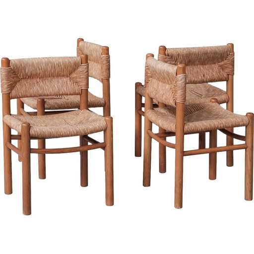 Ensemble de 4 chaises de salle à manger vintage en rotin, Italie années 1960