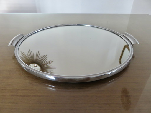 Plateau Miroir En Laiton Chromé, France, 1950