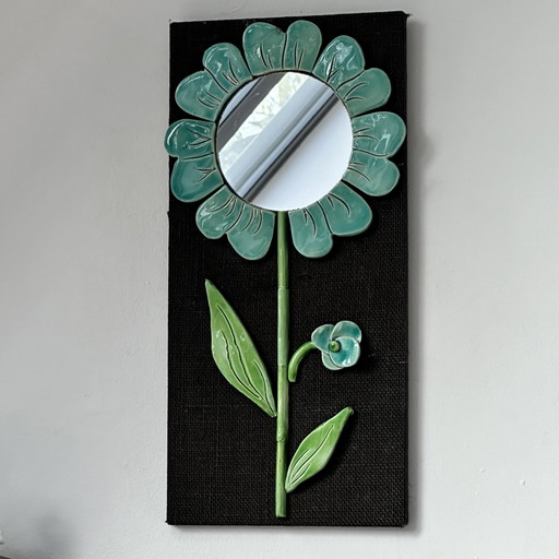 1970 - Miroir à fleurs en céramique