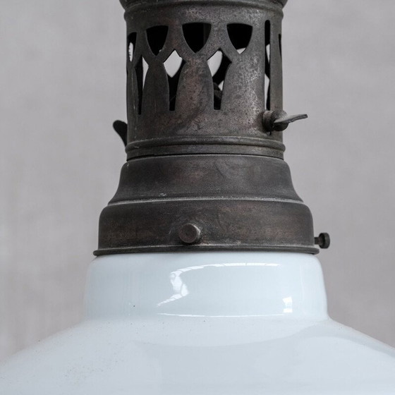 Lampe suspendue vintage bicolore, France 1930 – Suspensions, Glass, Metal (photo 4 of 7)