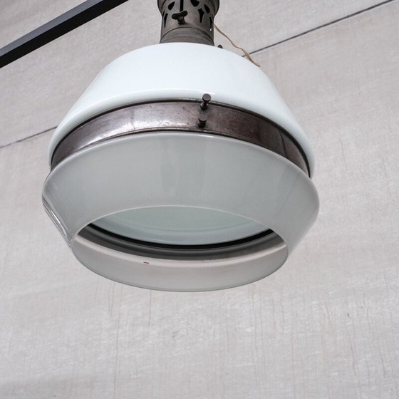 Lampe suspendue vintage bicolore, France 1930 – Suspensions, Glass, Metal (photo 6 of 7)