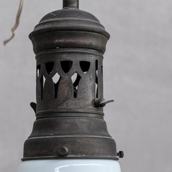 Lampe suspendue vintage bicolore, France 1930 – Suspensions, Glass, Metal (photo 3 of 7)