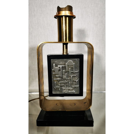 Image 1 of Support de lampe vintage en métal et bois laqué noir avec design abstrait, 1970