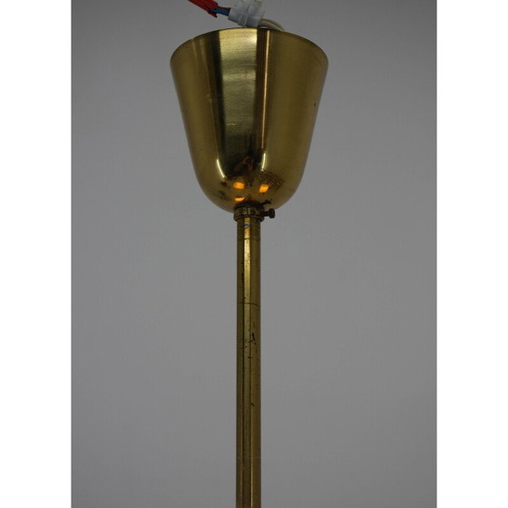 Image 1 of Lustre vintage en verre et laiton avec 3 flammes, Tchécoslovaquie 1950