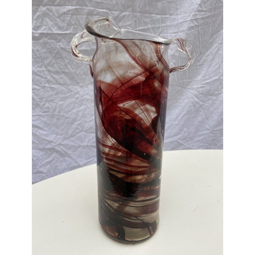 Vase vintage à volutes rouges par Serge Mansau pour Murano
