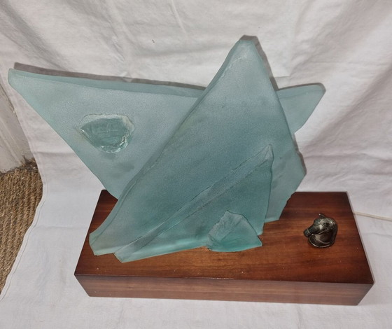 Image 1 of Lampe En Verre Sablé Pour Cardin