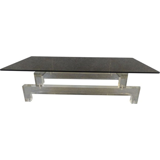 Table basse vintage en verre et plexiglas par Michel Dumas, 1970