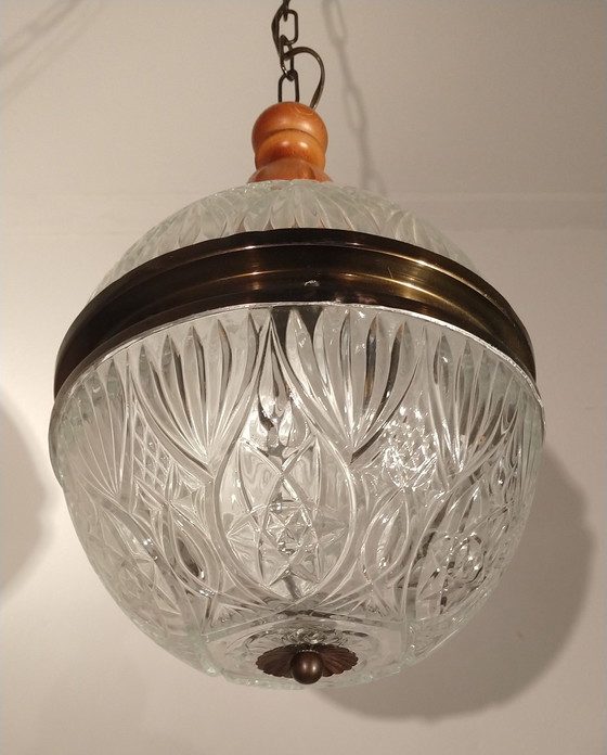 Image 1 of Lampe pendante vintage verre diamant