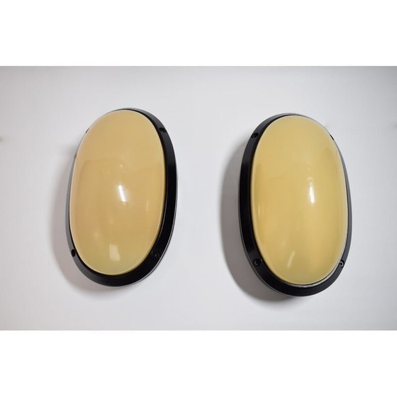 Image 1 of Paire d'appliques vintage en fonte d'aluminium laquée noire, Italie 1970-1980