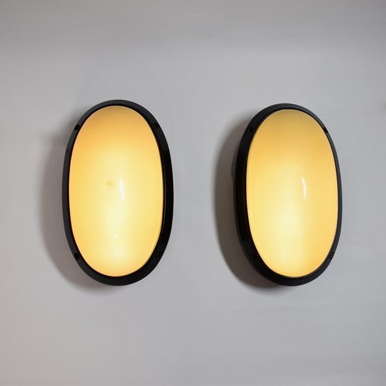 Image 1 of Paire d'appliques vintage en fonte d'aluminium laquée noire, Italie 1970-1980