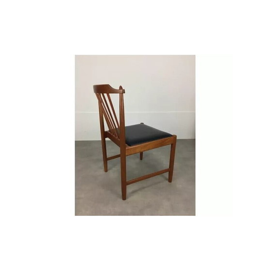 Image 1 of Ensemble de 4 chaises scandinaves vintage en teck et similicuir noir, années 1960