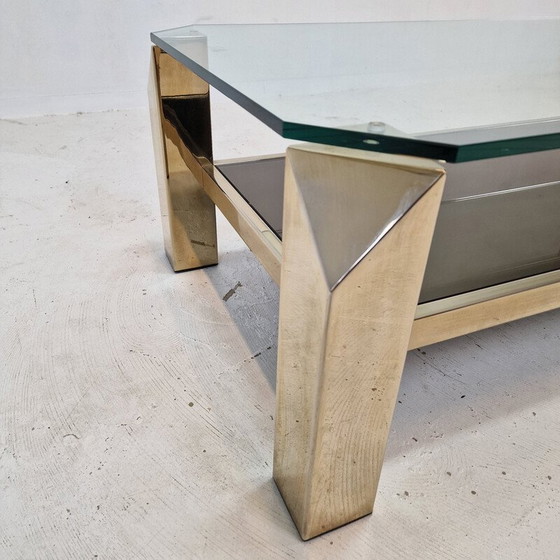 Image 1 of Table basse vintage avec base plaquée or 23kt par Belgo Chrom, Belgique 1970